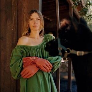 Rudy Jude Green Gather Dress with Puff Sleeves_XS